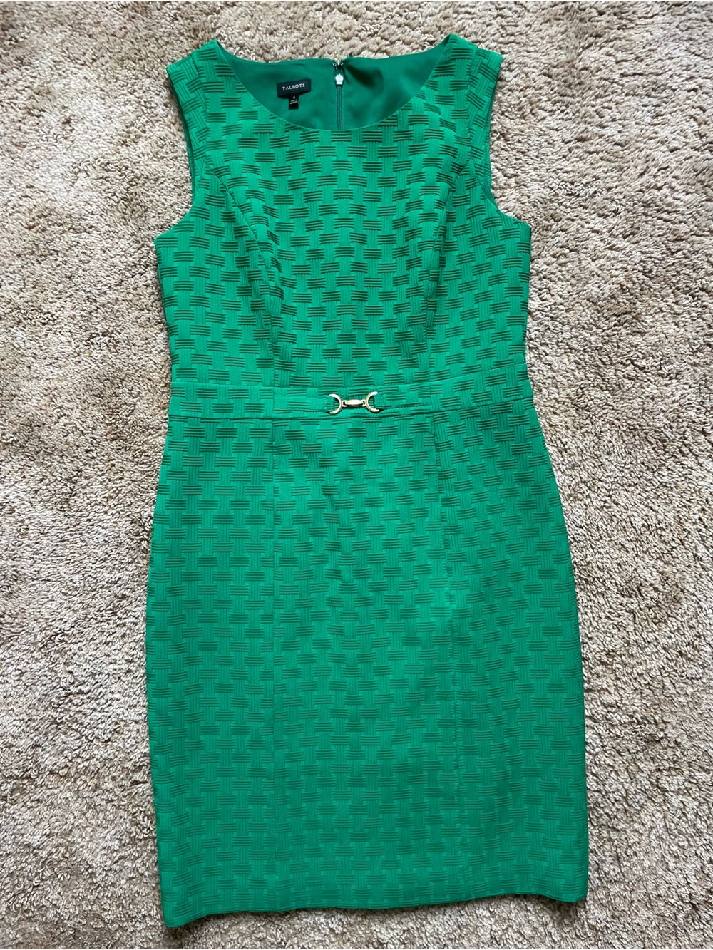 Talbots Women’s Size 6 Basketweave Jacquard Green Dress with Gold Accent Event
